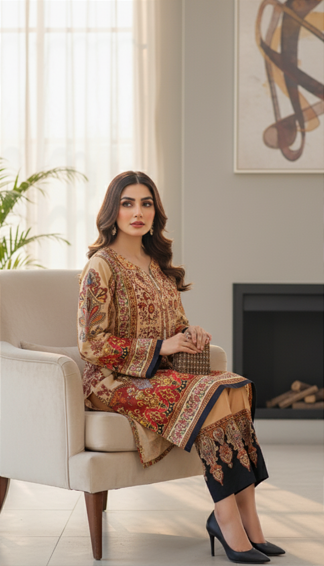 Printed UnstitchedCo-Ord Set - 1166